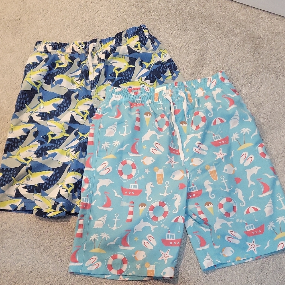 Shark and Nautical Print Kids Swim Trunks